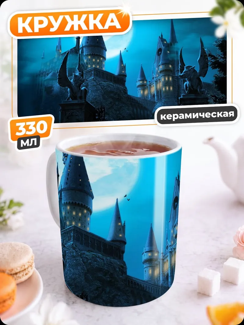 Кружка керамическая Замок Хогвартс ночью