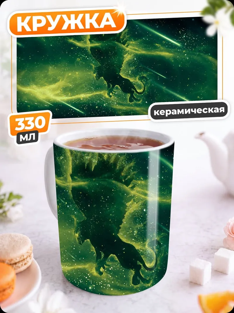 Кружка керамическая Зеленый космический зверь