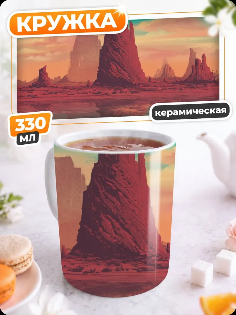 Кружка керамическая Красные скалы и озеро
