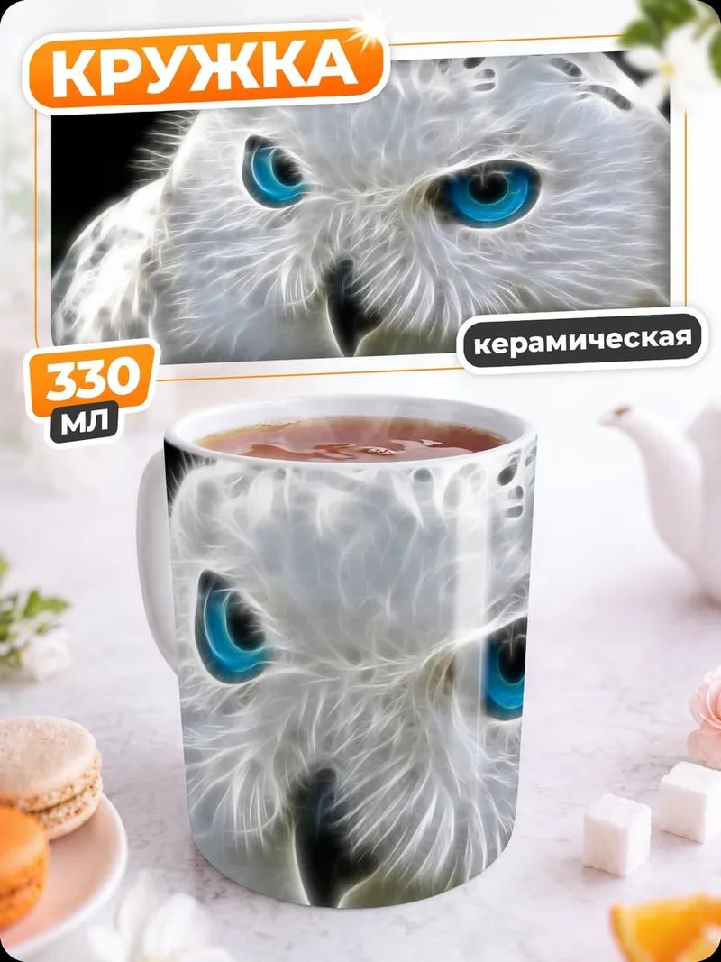 Кружка керамическая Белая сова с глазами