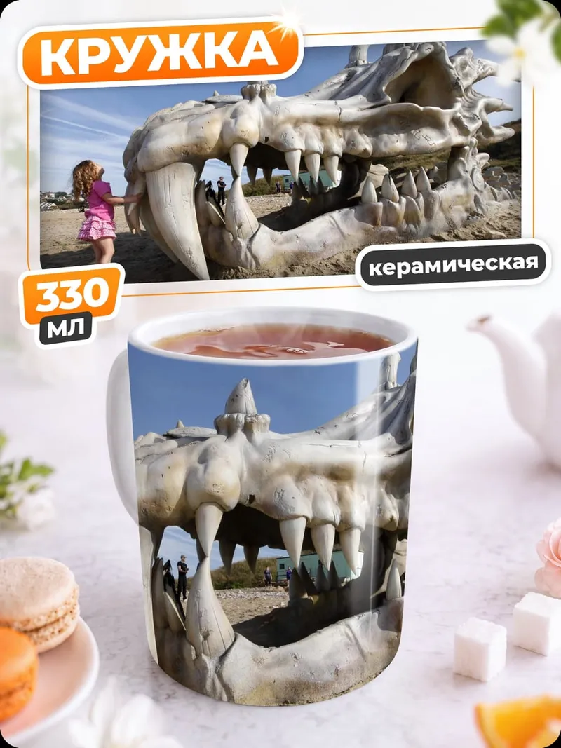 Кружка керамическая череп динозавра