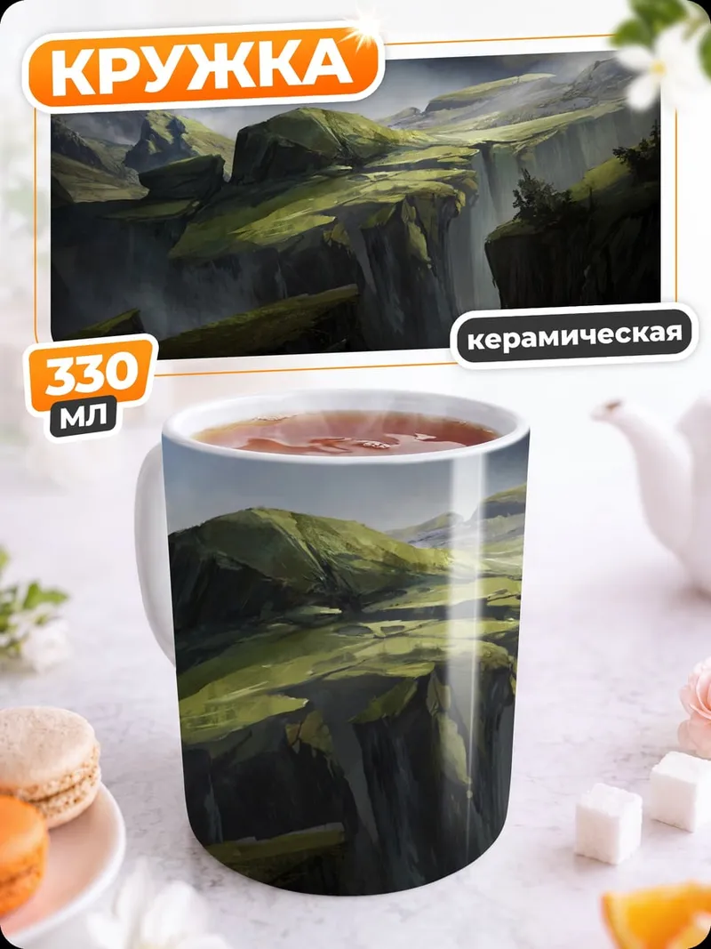 Кружка керамическая Горный пейзаж с водопадами