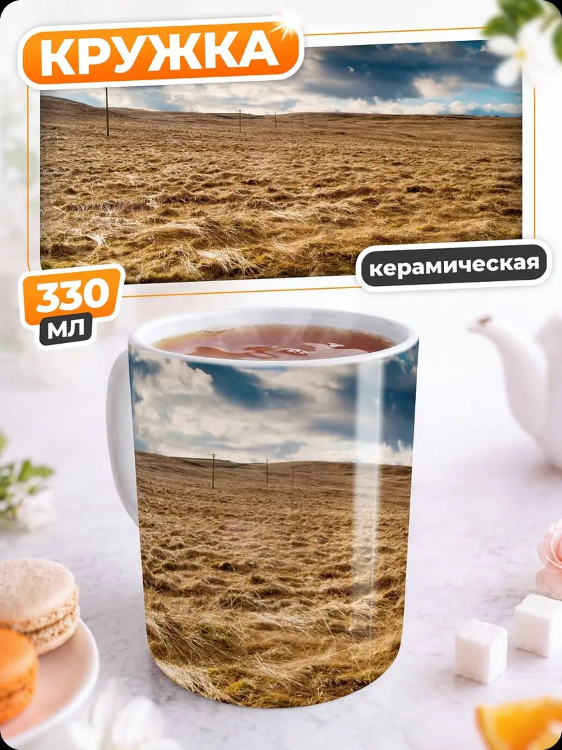 Кружка керамическая Сухая трава под небом