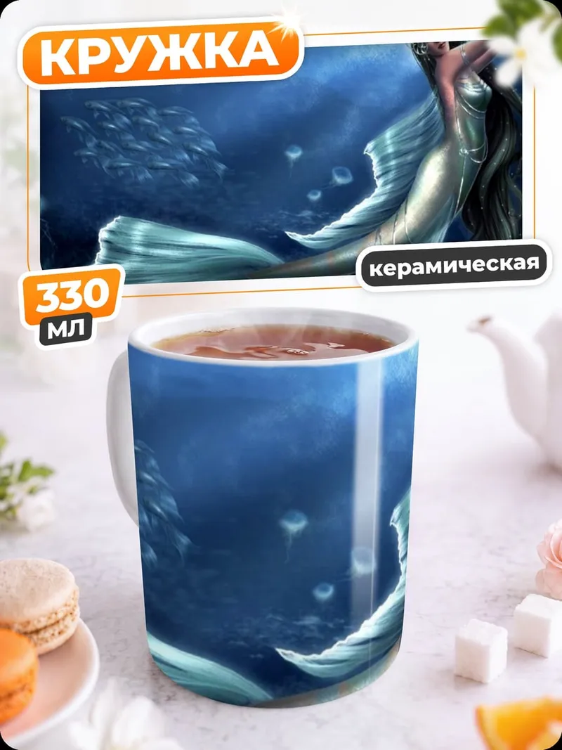 Кружка керамическая Русалка в синем море