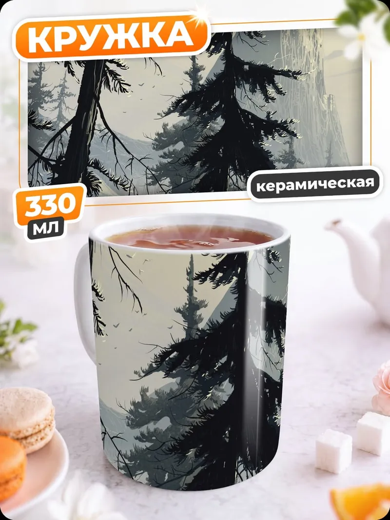 Кружка керамическая Ледяная гора в лесу