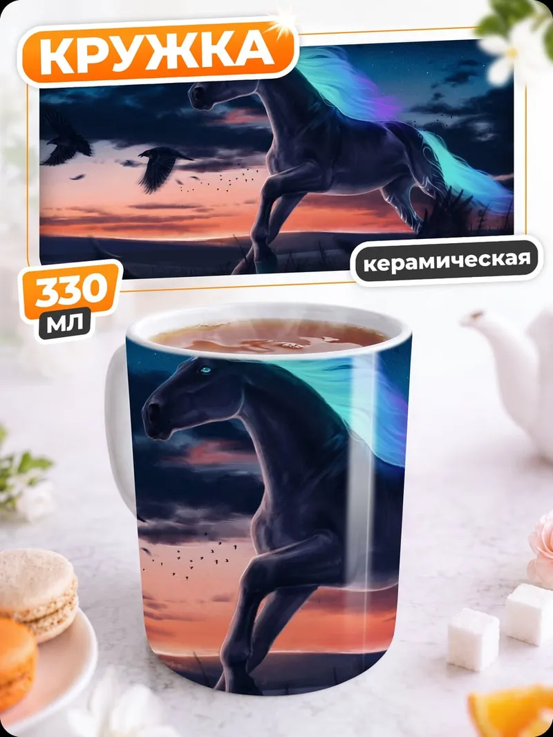 Кружка керамическая Светящийся конь и вороны