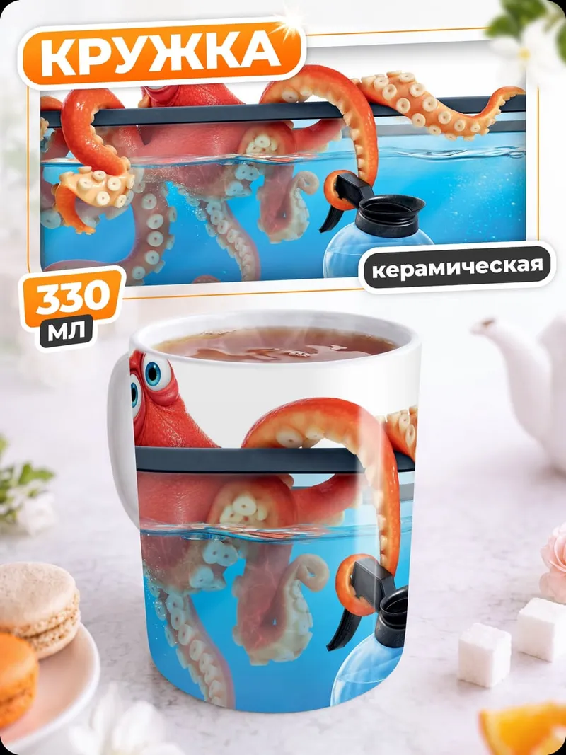 Кружка керамическая Осьминог и рыбка