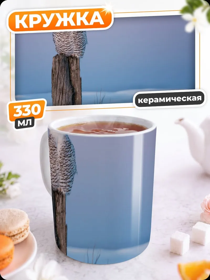Кружка керамическая Белая сова на столбе