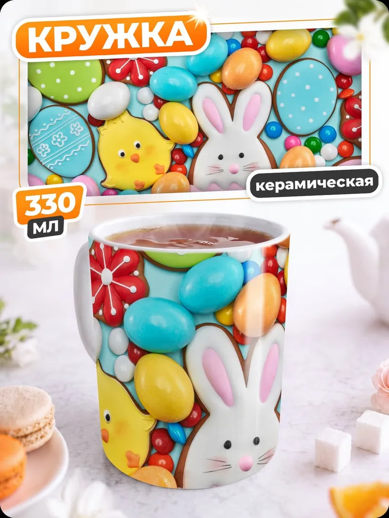 Кружка керамическая Пасхальные пряники и конфеты