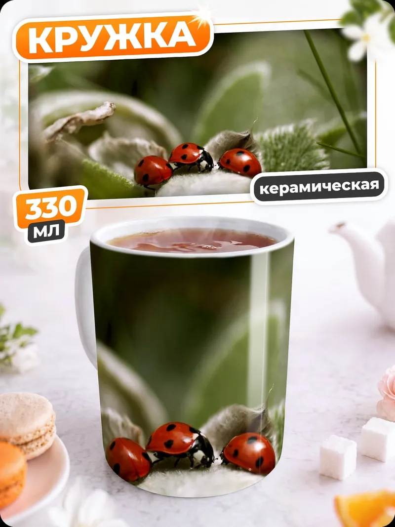 Кружка керамическая Три божьих коровки