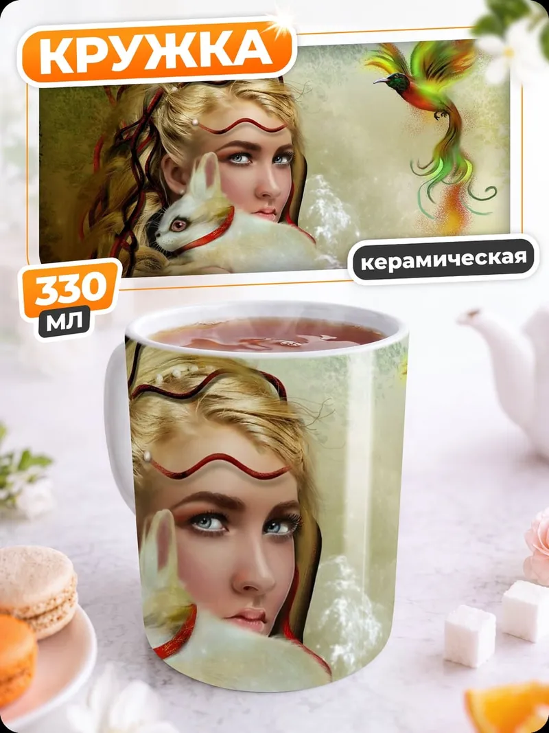 Кружка керамическая лесная нимфа птица