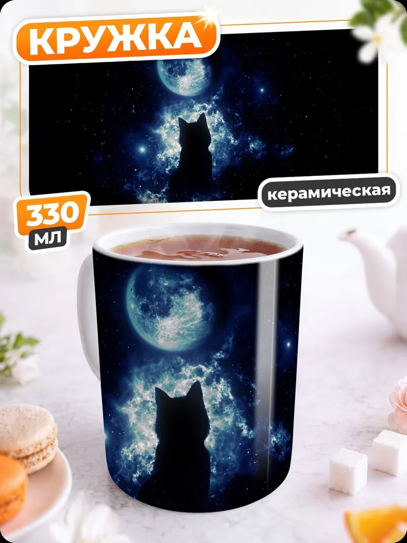 Кружка керамическая волк луна космос