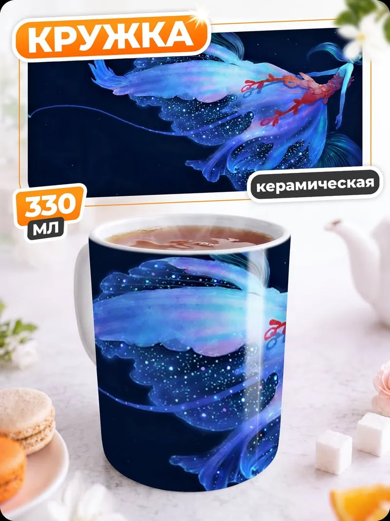 Кружка керамическая Синяя цветочная фея