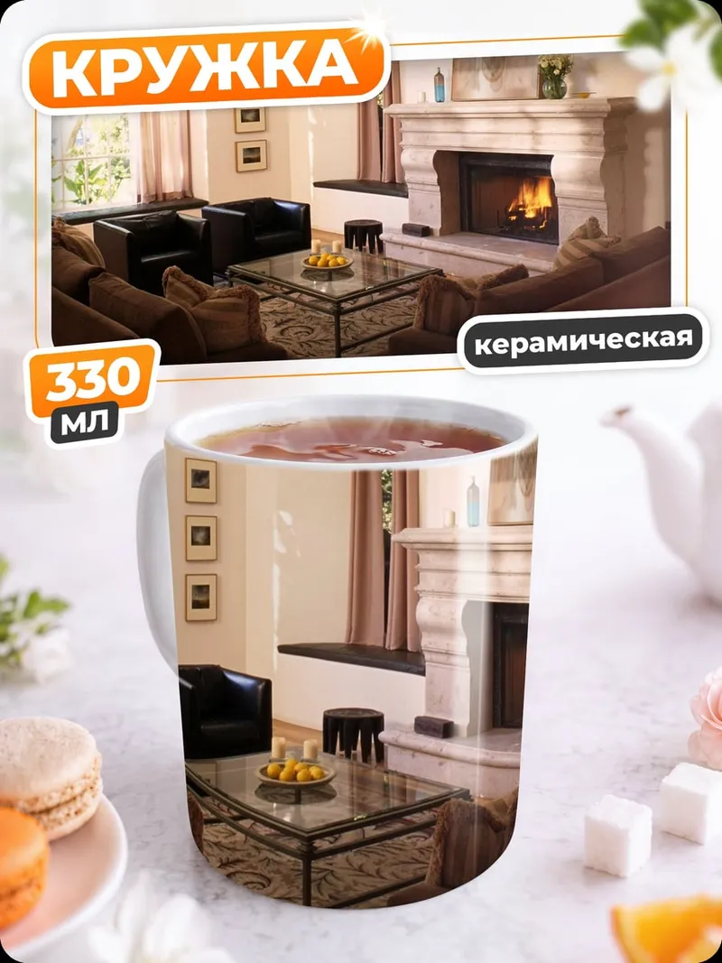 Кружка керамическая Уютная гостиная с камином