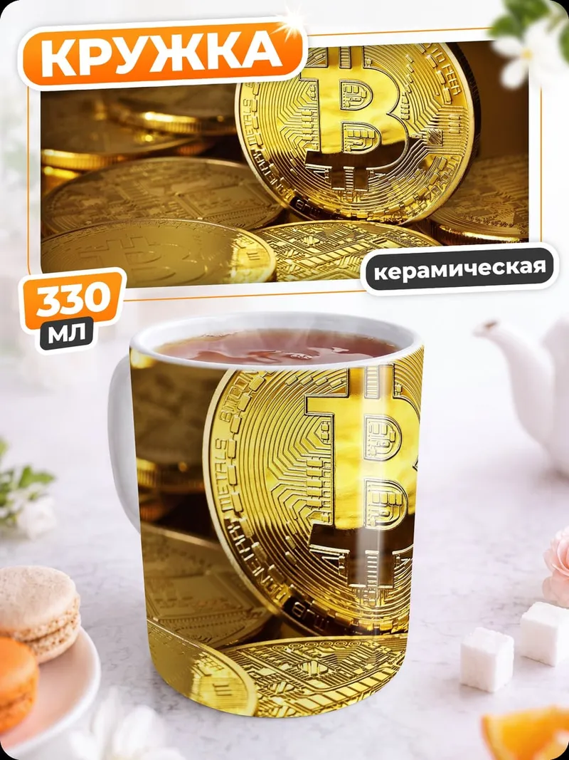 Кружка керамическая Золотые биткоины