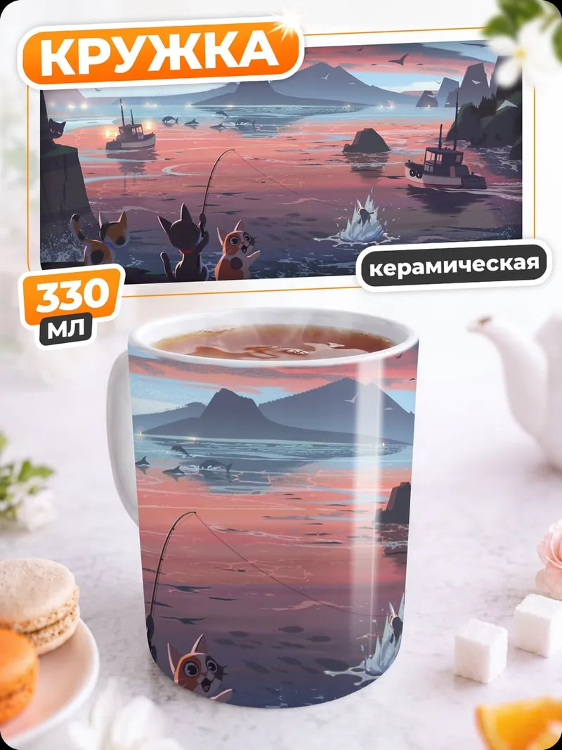 Кружка керамическая Рыбалка на закате