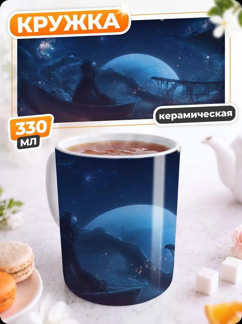 Кружка керамическая Ночная лодка