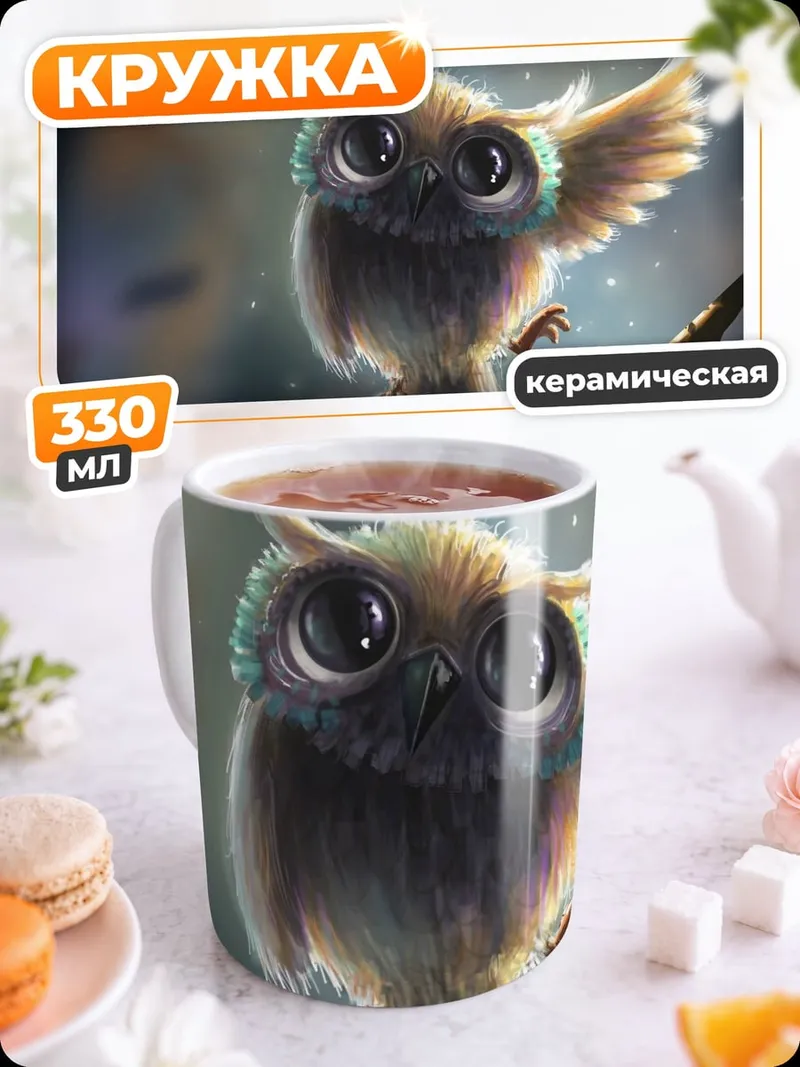 Кружка керамическая Милая сова на ветке