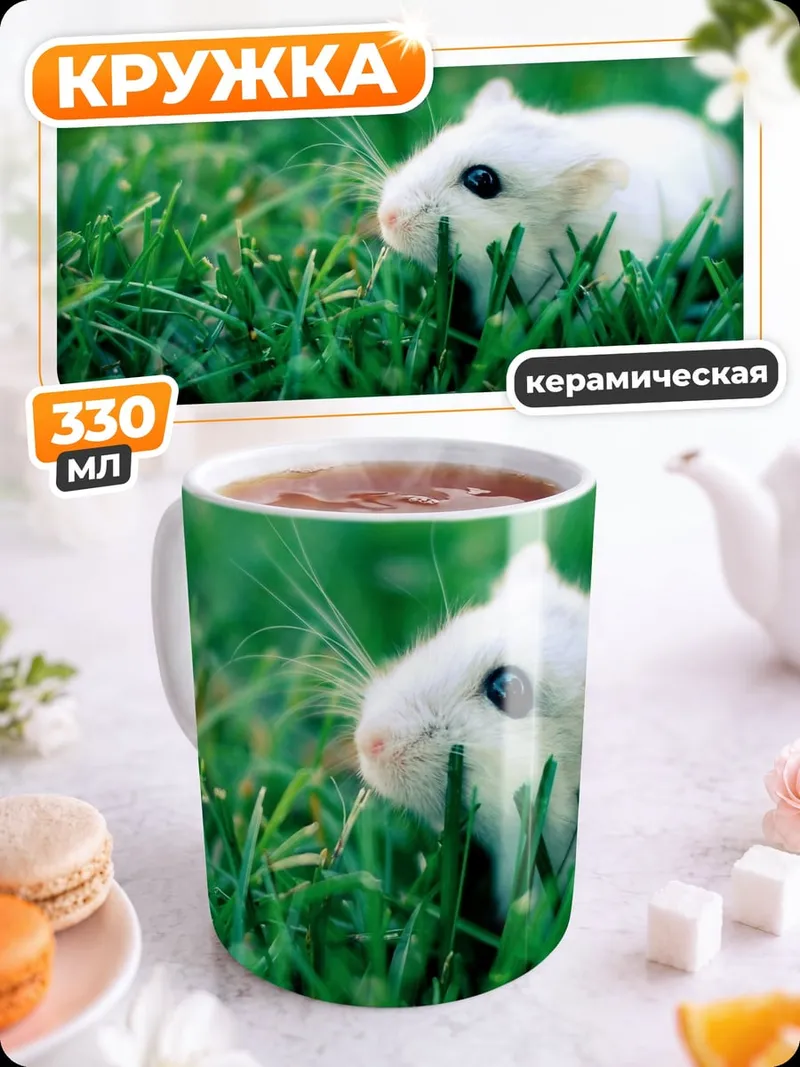 Кружка керамическая хомяк в траве
