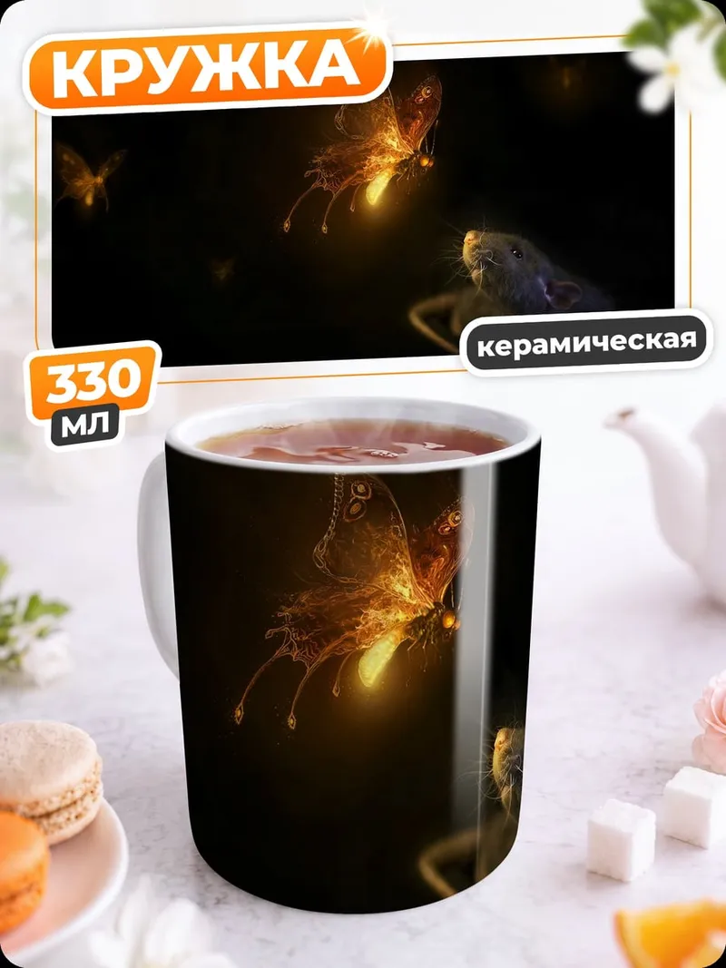 Кружка керамическая девушка и светлячки