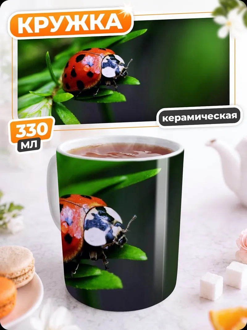 Кружка керамическая Божья коровка на ветке