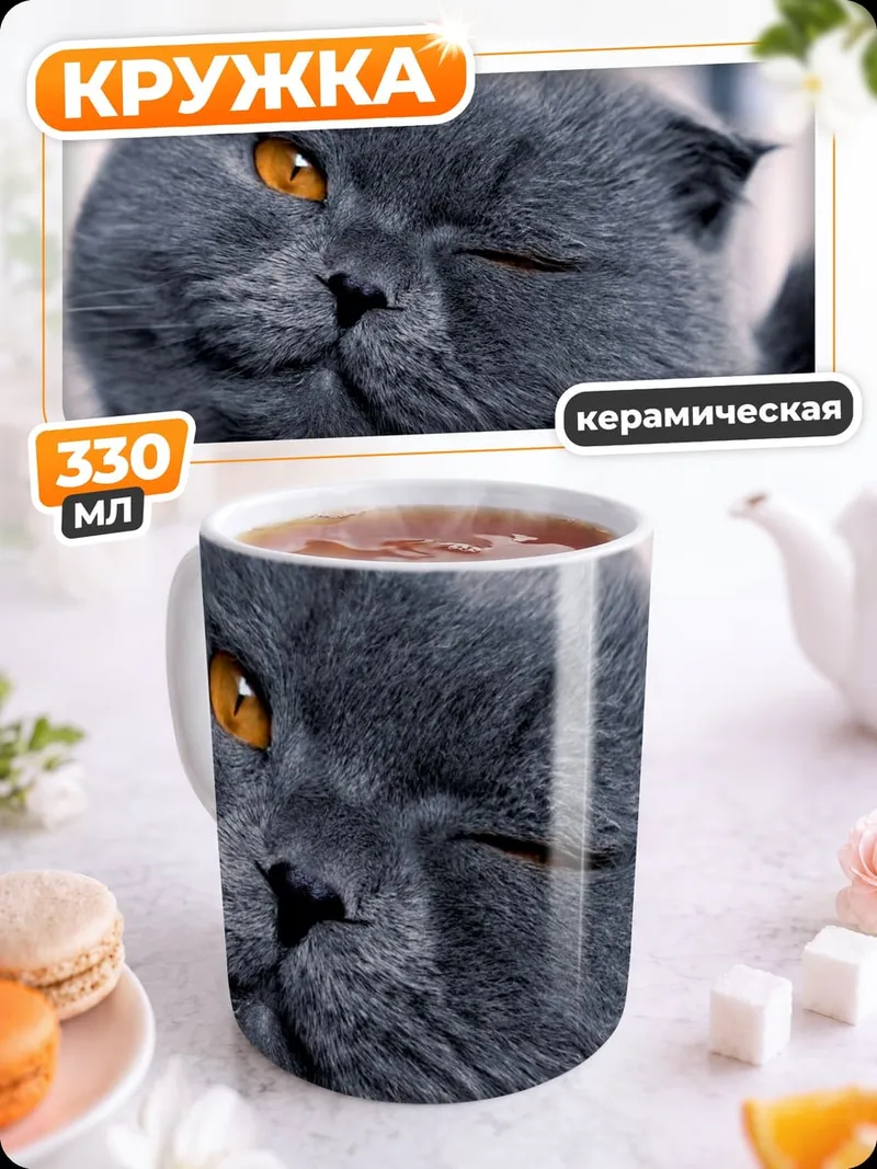 Кружка керамическая Хитрый серый кот