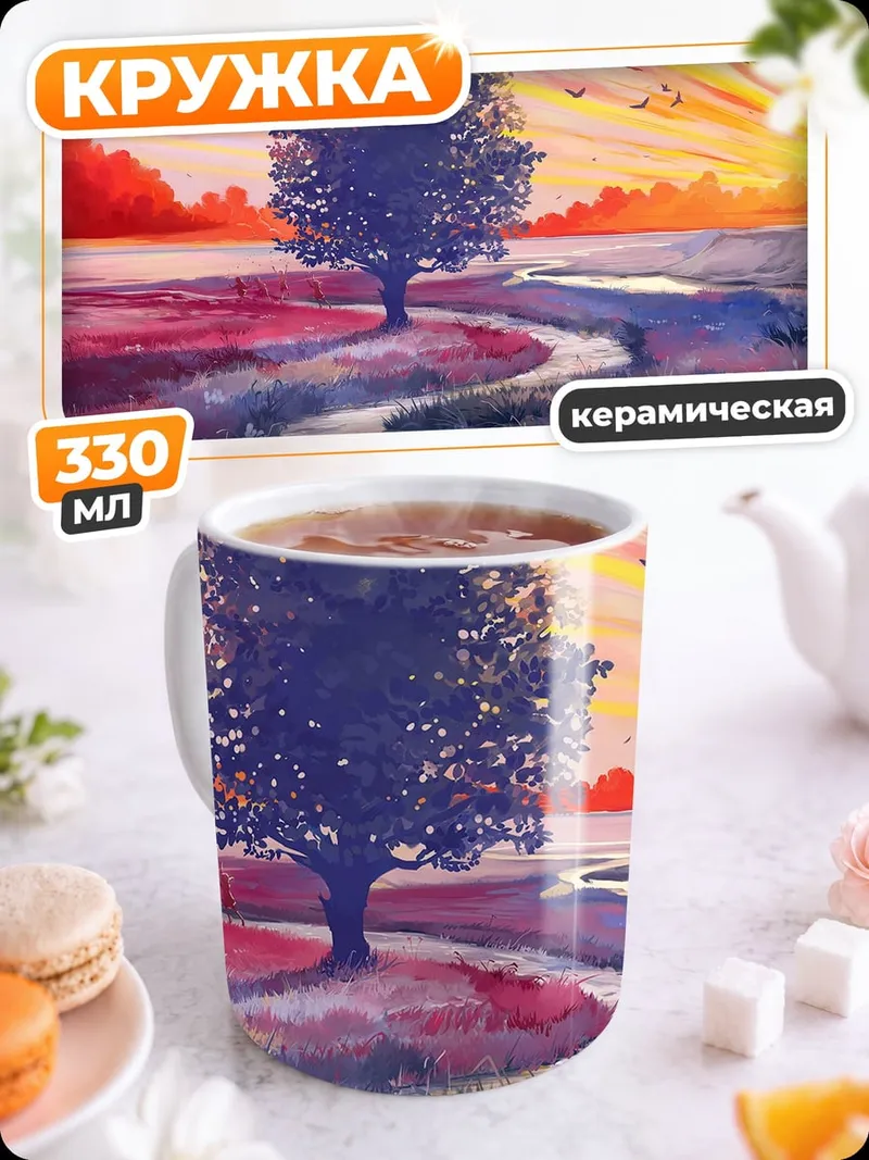 Кружка керамическая Одинокое дерево на закате