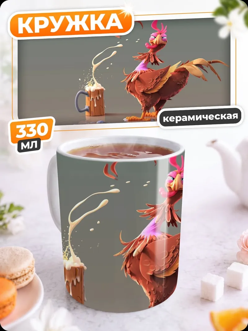 Кружка керамическая Петух пьет пиво