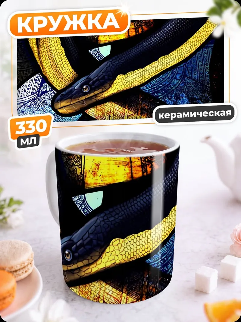Кружка керамическая Змея на узоре