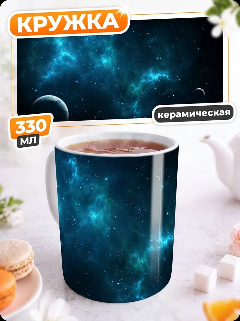 Кружка керамическая космический пейзаж с планетами