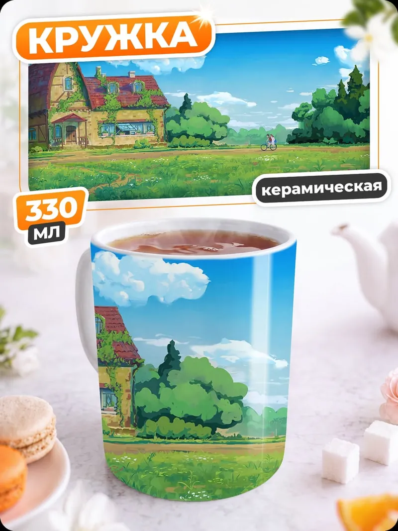 Кружка керамическая домик в деревне