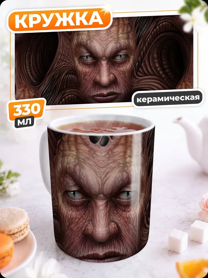 Кружка керамическая Множество лиц ужаса