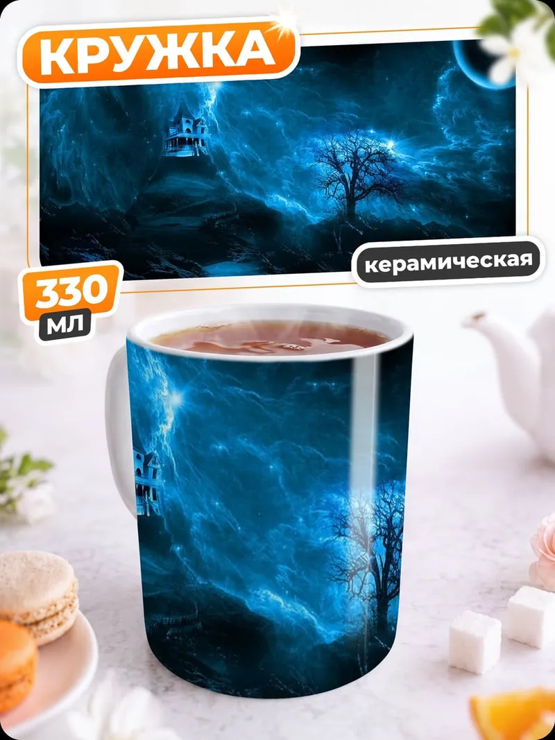 Кружка керамическая Синий космический пейзаж