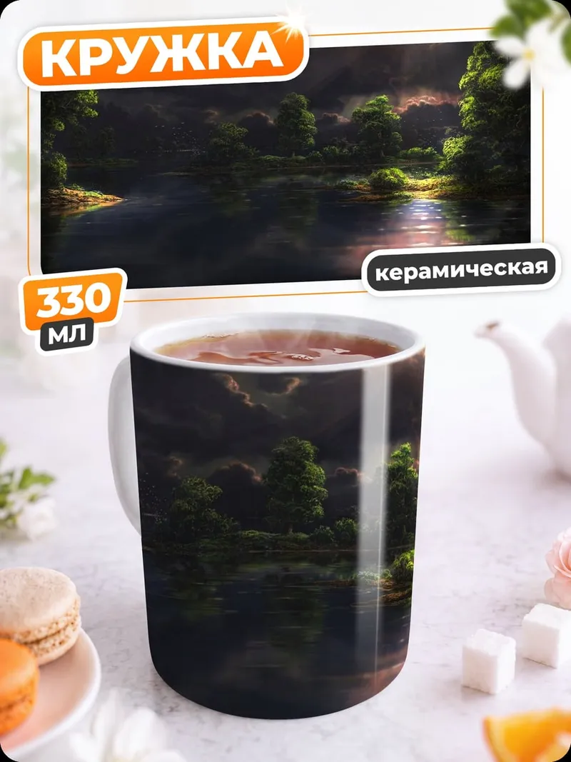 Кружка керамическая Ночной пейзаж у озера