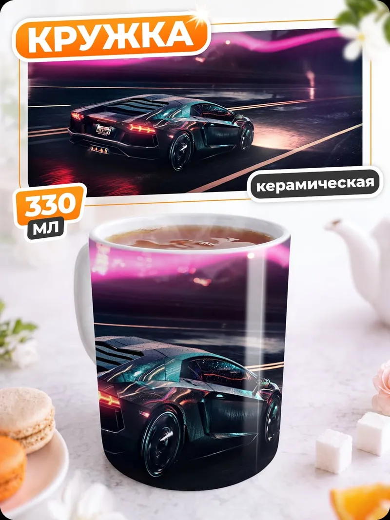 Кружка керамическая неоновый спорткар
