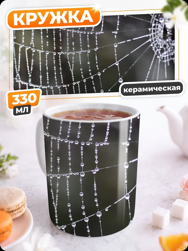 Кружка керамическая паутина с каплями