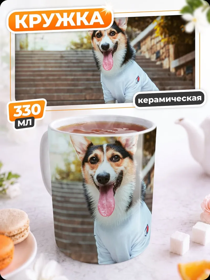 Кружка керамическая Корги в футболке