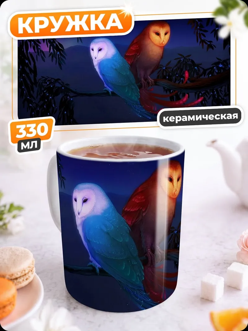 Кружка керамическая Две светящиеся совы