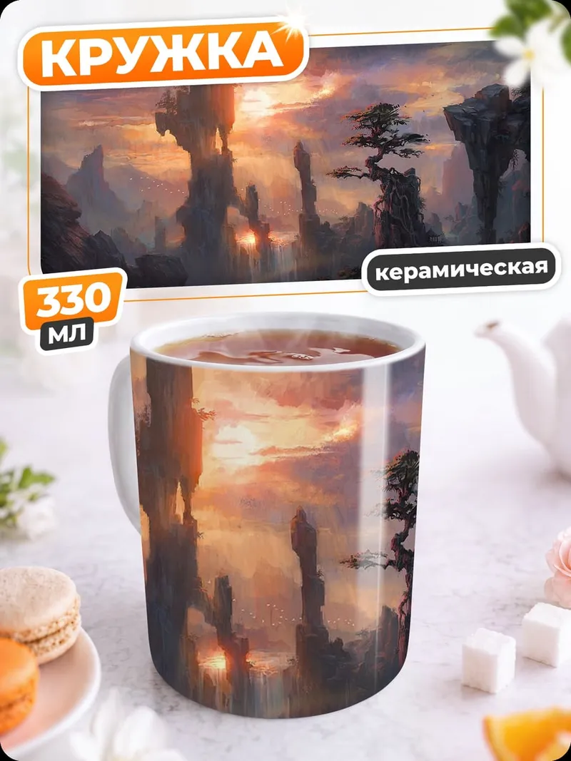 Кружка керамическая Фэнтези горный пейзаж