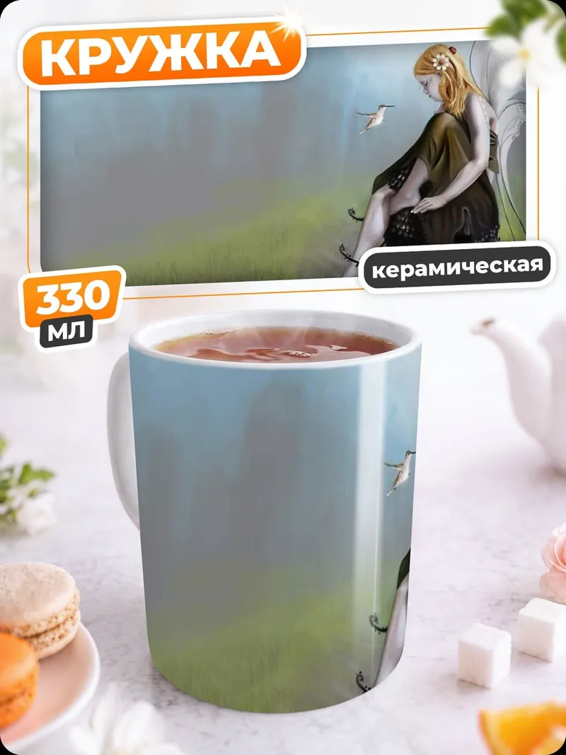 Кружка керамическая Ангел в туманном лесу