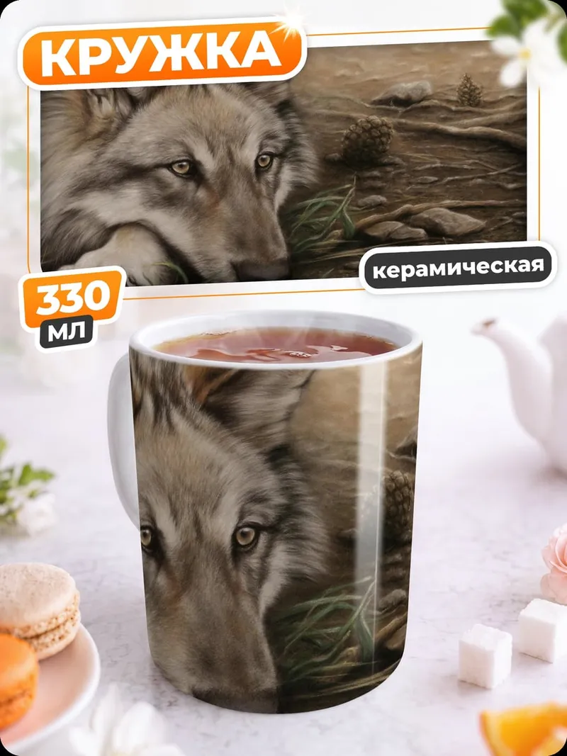 Кружка керамическая Грустный волк