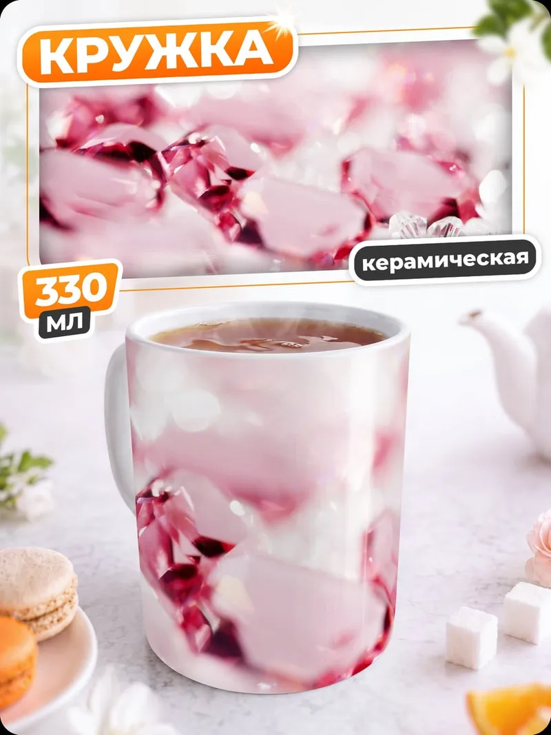 Кружка керамическая розовые блестки