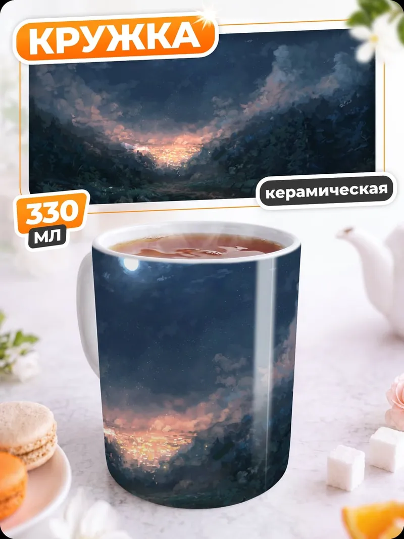 Кружка керамическая лунная ночь в лесу
