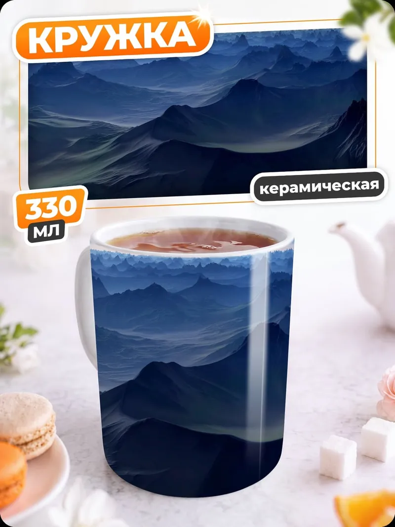 Кружка керамическая лунная ночь горы
