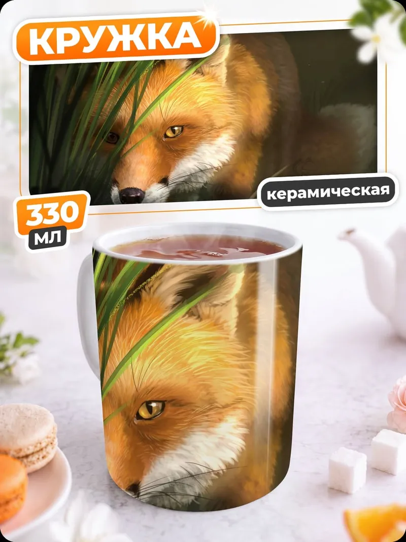 Кружка керамическая Лиса в траве