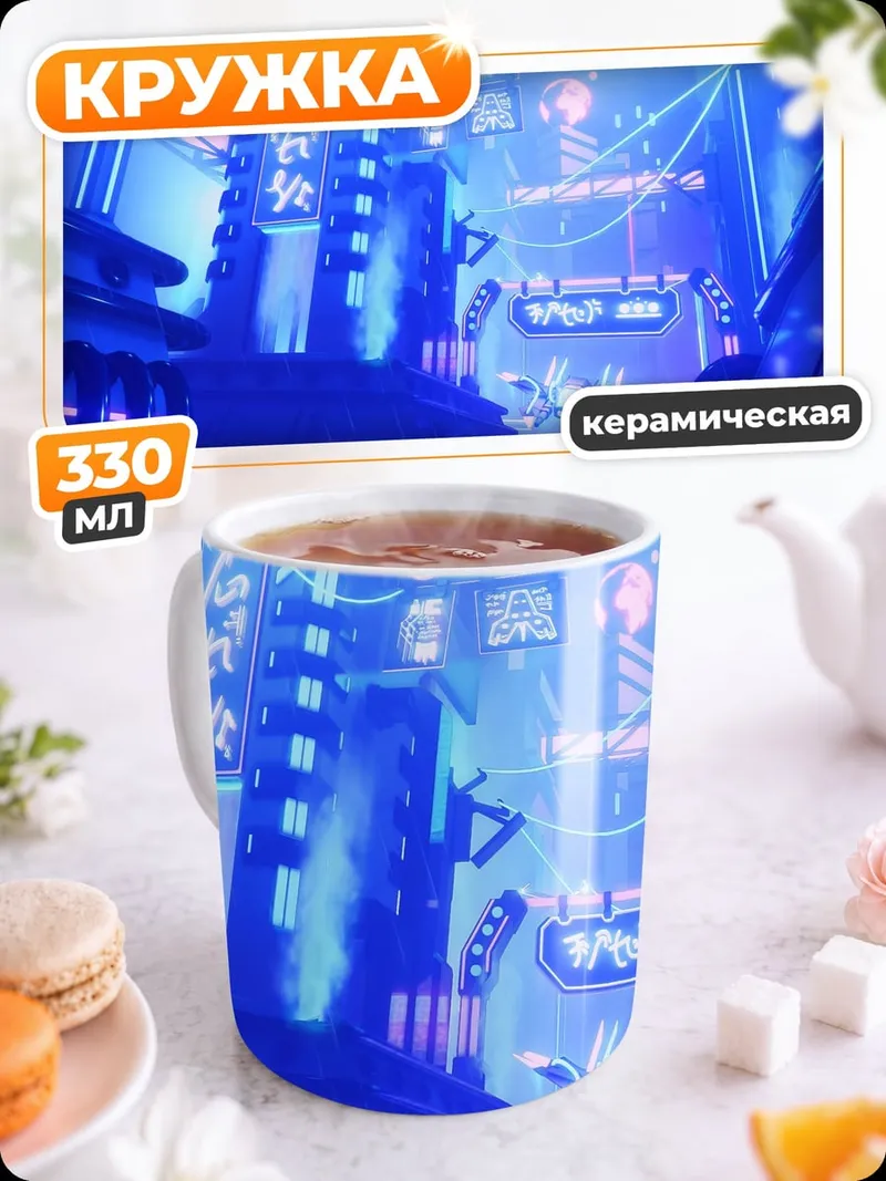 Кружка керамическая Неоновый киберпанк зал