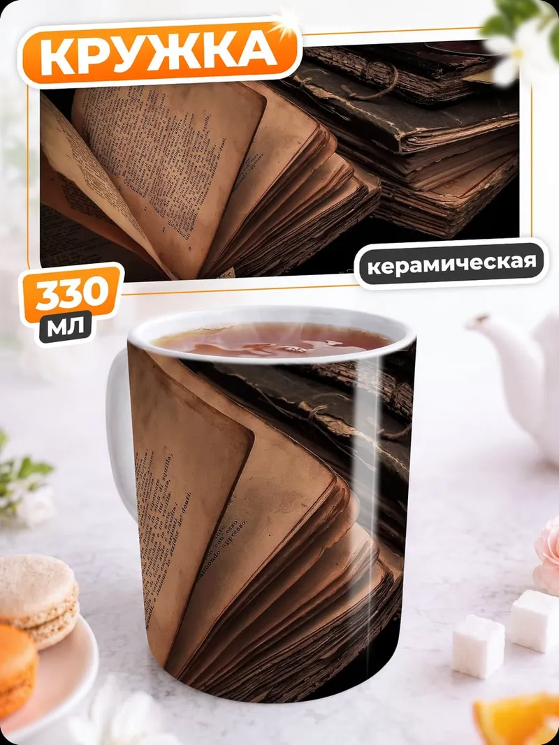 Кружка керамическая Старинные книги перо