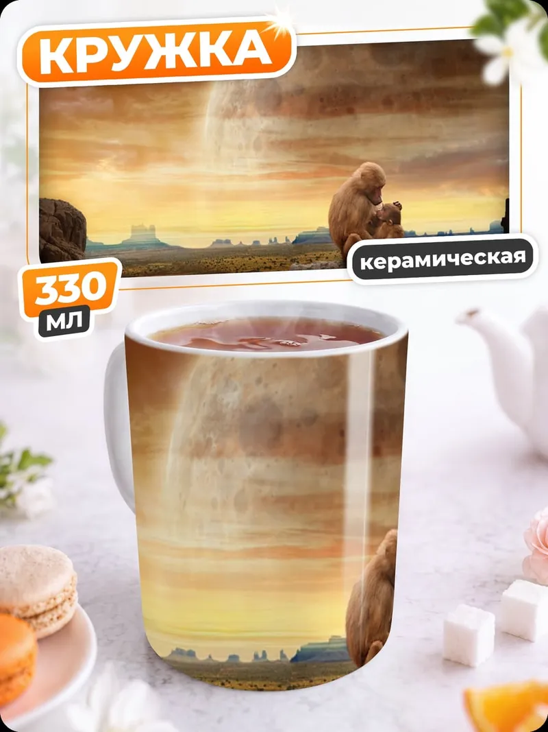 Кружка керамическая Одинокая фигура на планете