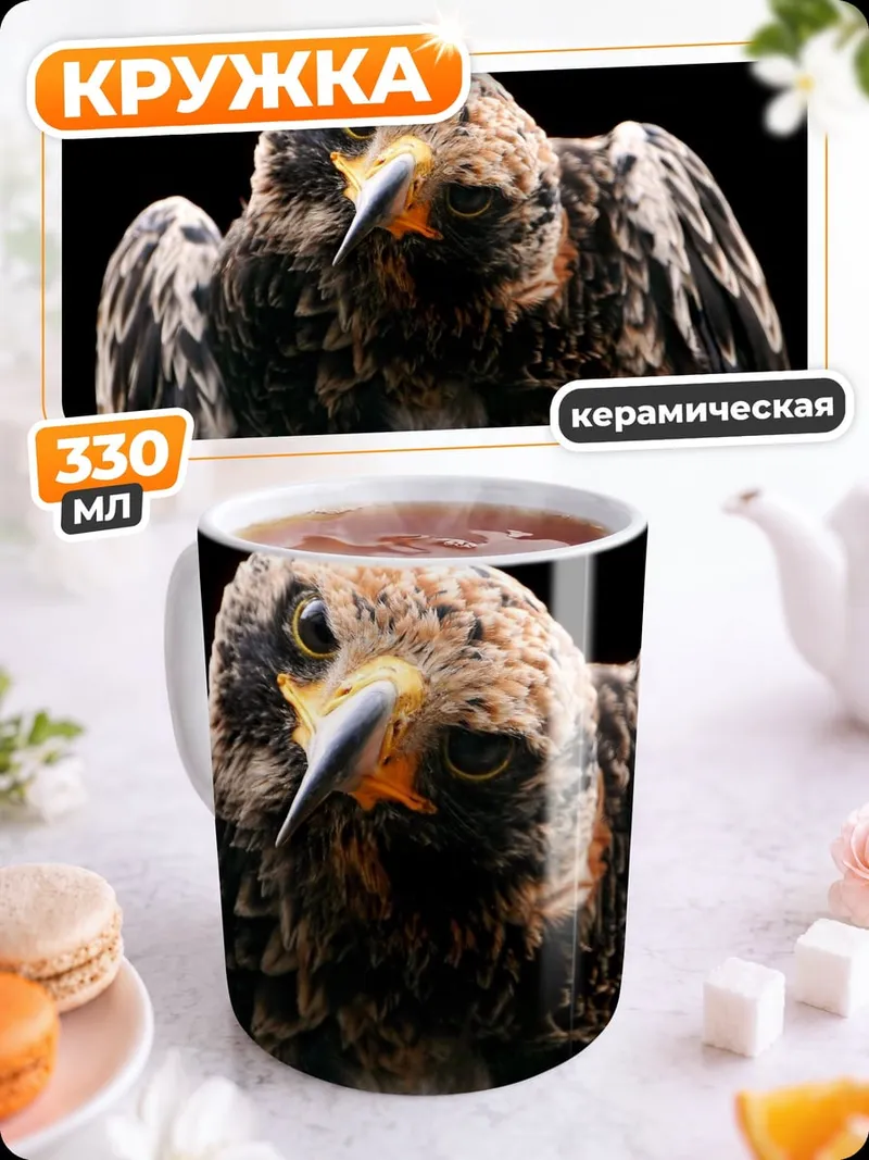 Кружка керамическая орёл на чёрном фоне