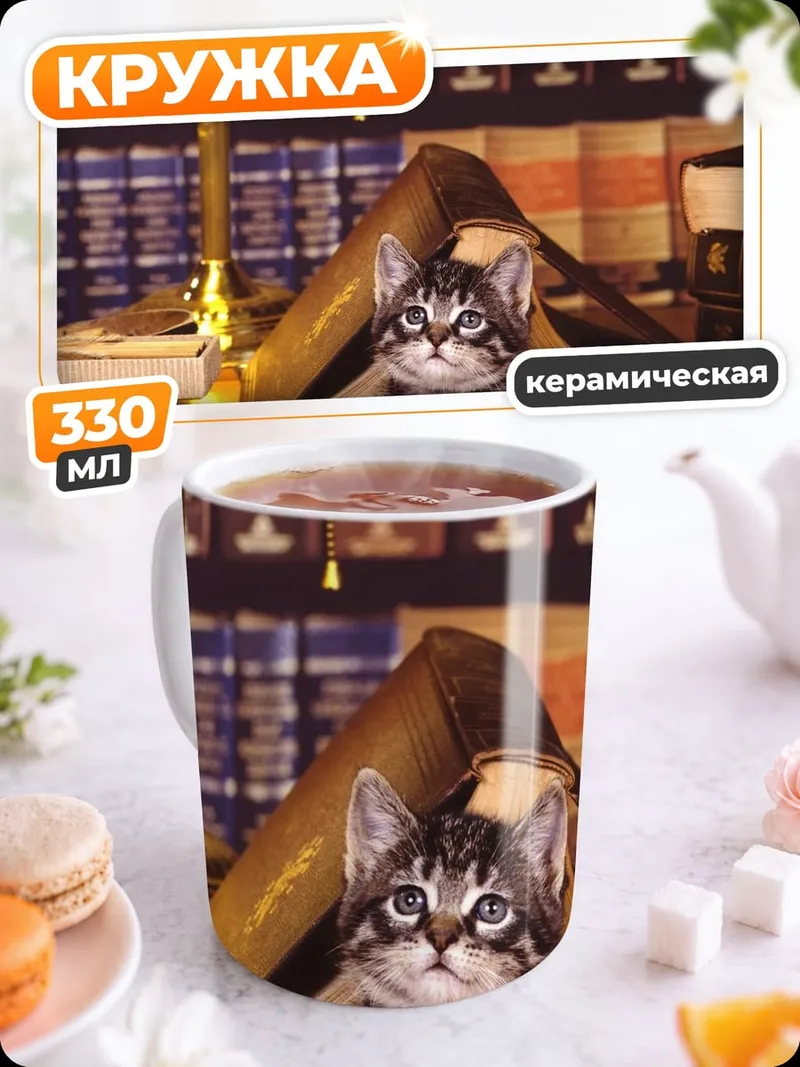 Кружка керамическая Котёнок в книгах